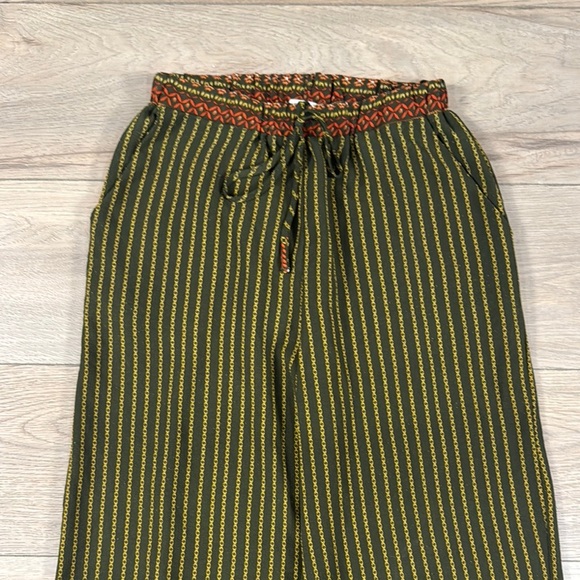 Umgee Green and Orange Striped Boho Wide Leg Pull on Pants - Picture 2 of 10